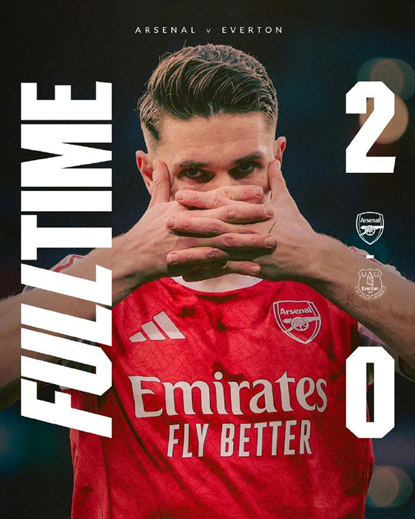 英超-阿森纳2-0埃弗顿 16岁道曼成为英超最年轻进球者