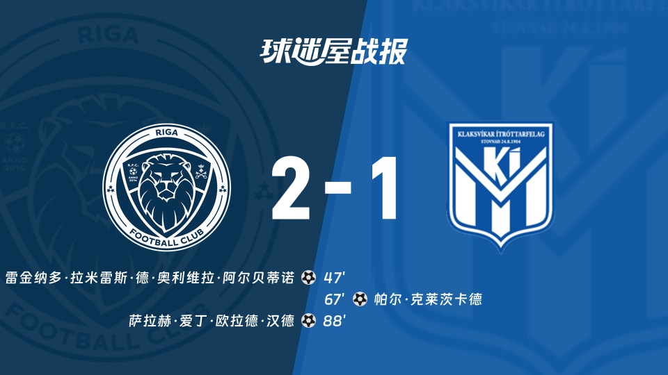 【欧协联附加赛】里加FCvs克拉克斯维克比赛结果：里加FC(2-1)克拉克斯维克比分战报(2026年08月28日)