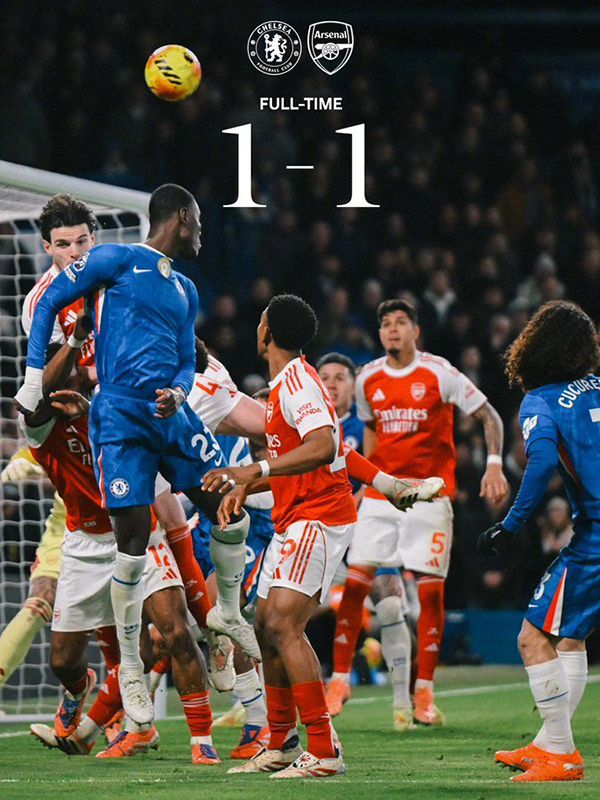 英超-切尔西1-1阿森纳 凯塞多直红 查洛巴梅里诺破门