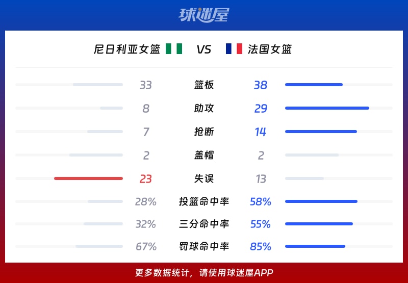 尼日利亚女篮vs法国女篮球队数据