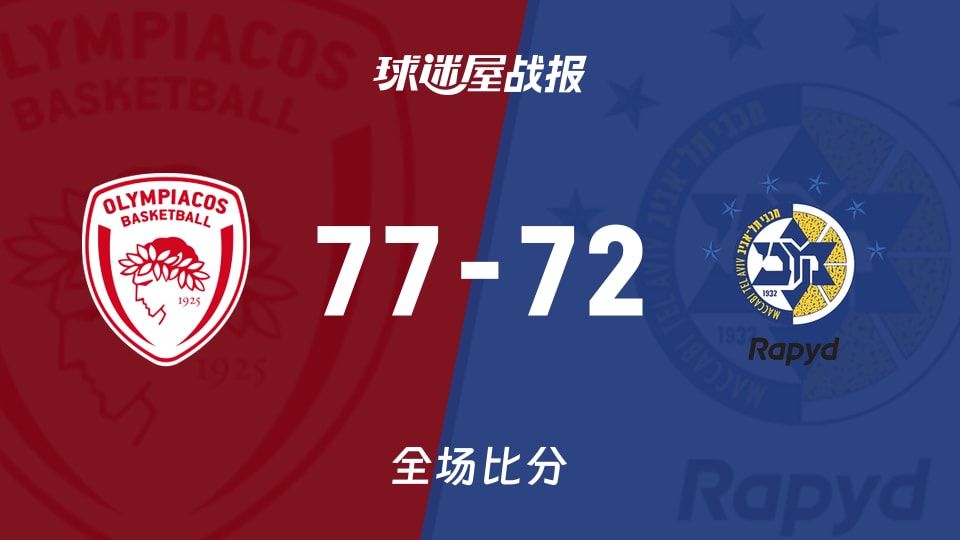 俱乐部友谊赛奥林匹亚科斯vs特拉维夫马卡比战报:77-72,