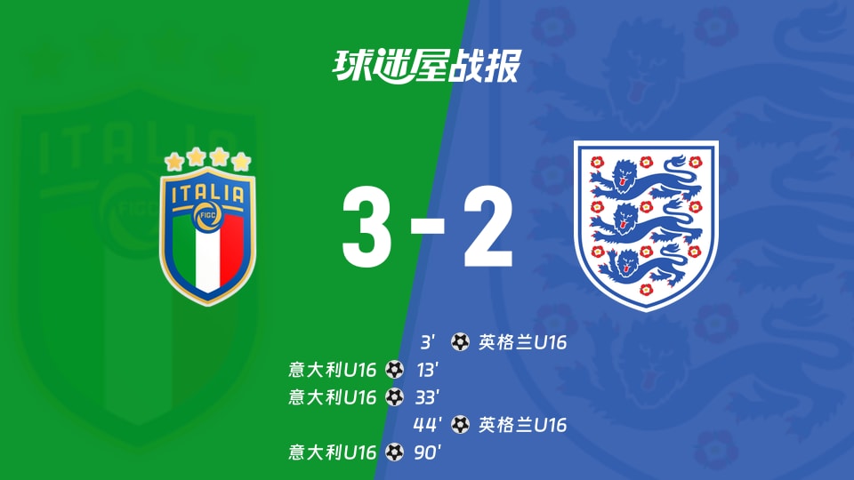 【国际友谊八月】意大利U16vs英格兰U16比赛结果:意大利U16(3-2)英格兰U16比分战报(2026年08月26日)
