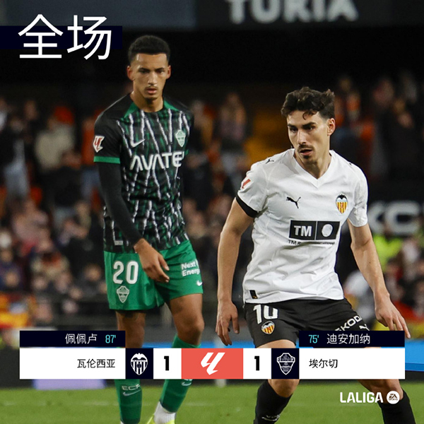 佩佩卢点球救主，瓦伦西亚主场1-1惊险逼平埃尔切