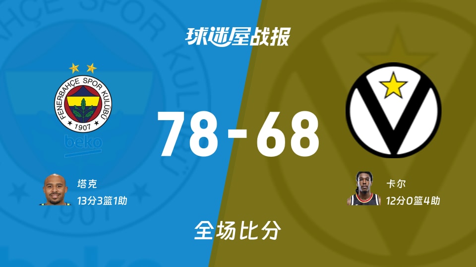 欧篮联费内巴切vs博洛尼亚战报:78-68,塔克13+3+1