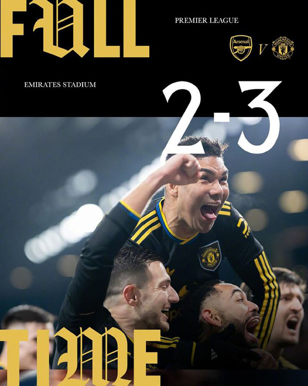 英超-曼联3-2阿森纳 多尔古、库尼亚各轰世界波