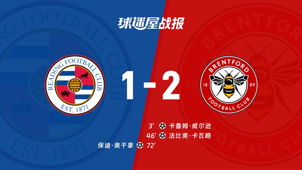 【英联杯第三轮】雷丁vs布伦特福德比赛结果：雷丁(1-2)布伦特福德比分战报(2026年09月16日)