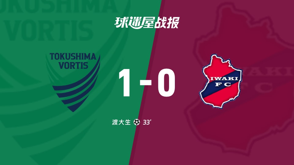 【日职乙联赛第5轮】德岛漩涡vs磐城FC比赛结果:德岛漩涡(1-0)磐城FC比分战报(2026年09月05日)