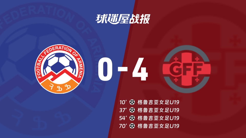 【国际友谊八月】亚美尼亚女足U19vs格鲁吉亚女足U19比赛结果:亚美尼亚女足U19(0-4)格鲁吉亚女足U19比分战报(2026年08月21日)