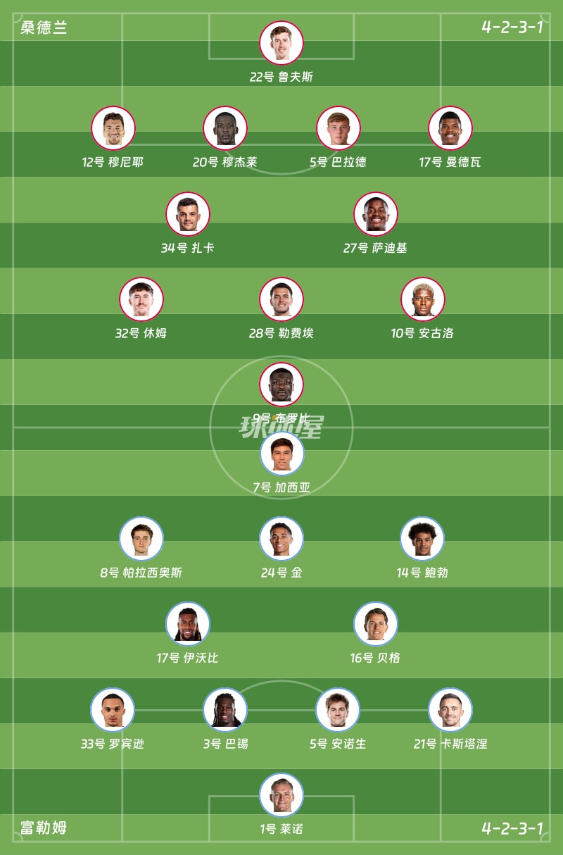 桑德兰vs富勒姆首发阵容