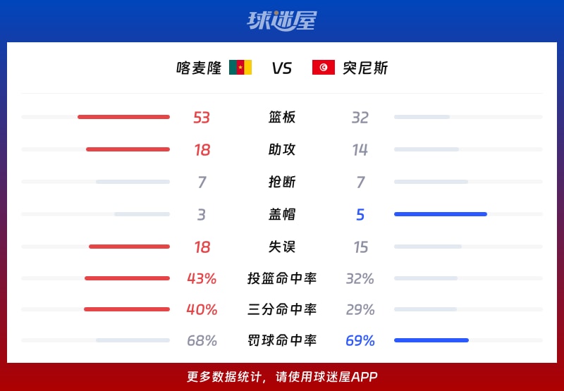 喀麦隆vs突尼斯球队数据
