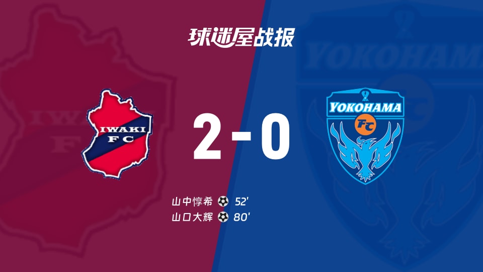 【日职乙联赛第6轮】磐城FCvs横滨FC比赛结果:磐城FC(2-0)横滨FC比分战报(2026年09月12日)
