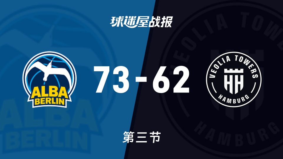 ALBA柏林vs汉堡:第三节完,ALBA柏林73-62汉堡