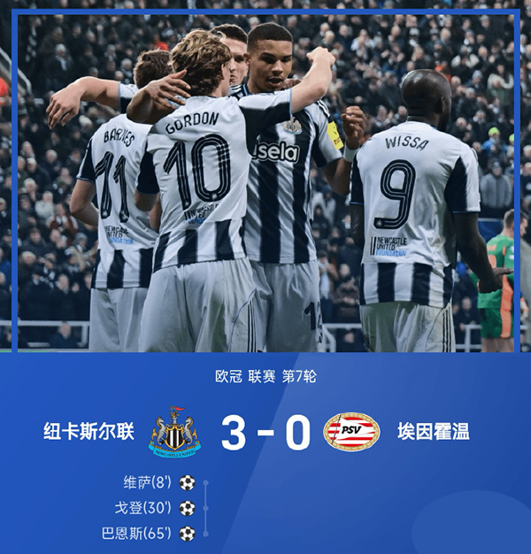 高位逼抢教科书！纽卡斯尔联3-0完胜埃因霍温，末轮死磕巴黎定生死