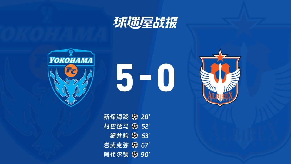 【日职乙联赛第5轮】横滨FCvs新潟天鹅比赛结果:横滨FC(5-0)新潟天鹅比分战报(2026年09月06日)