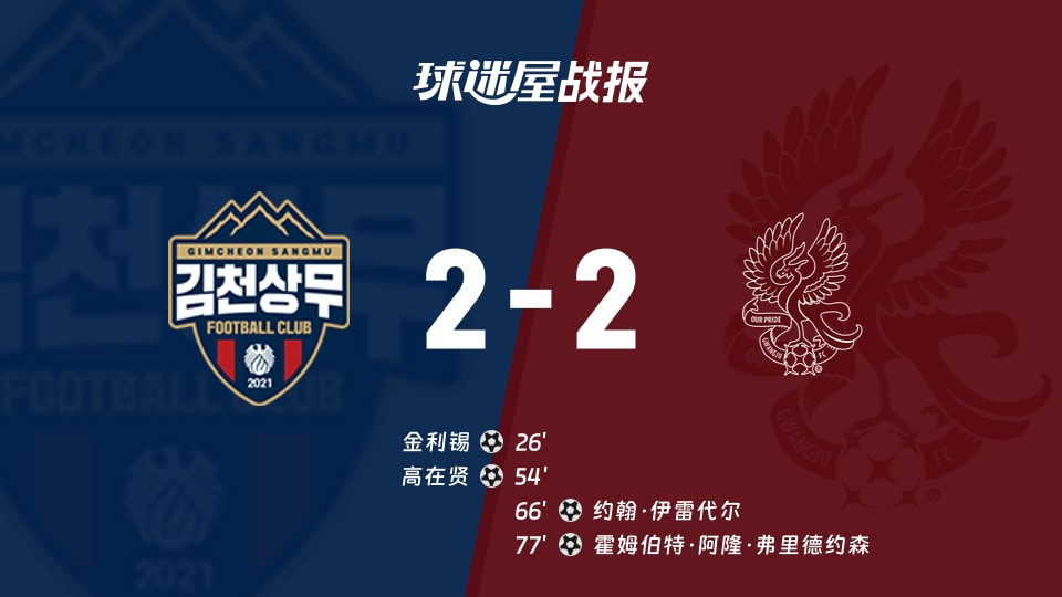 【韩K联联赛第27轮】金泉尚武vs光州FC比赛结果:金泉尚武(2-2)光州FC比分战报(2026年09月06日)