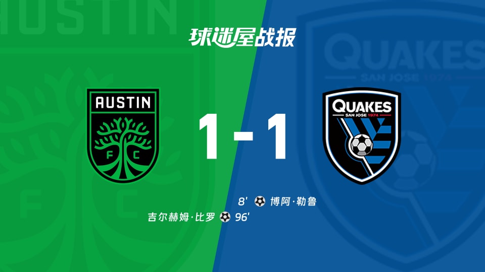 【美职联联赛第23轮】奥斯汀FCvs圣何塞地震比赛结果:奥斯汀FC(1-1)圣何塞地震比分战报(2026年09月06日)