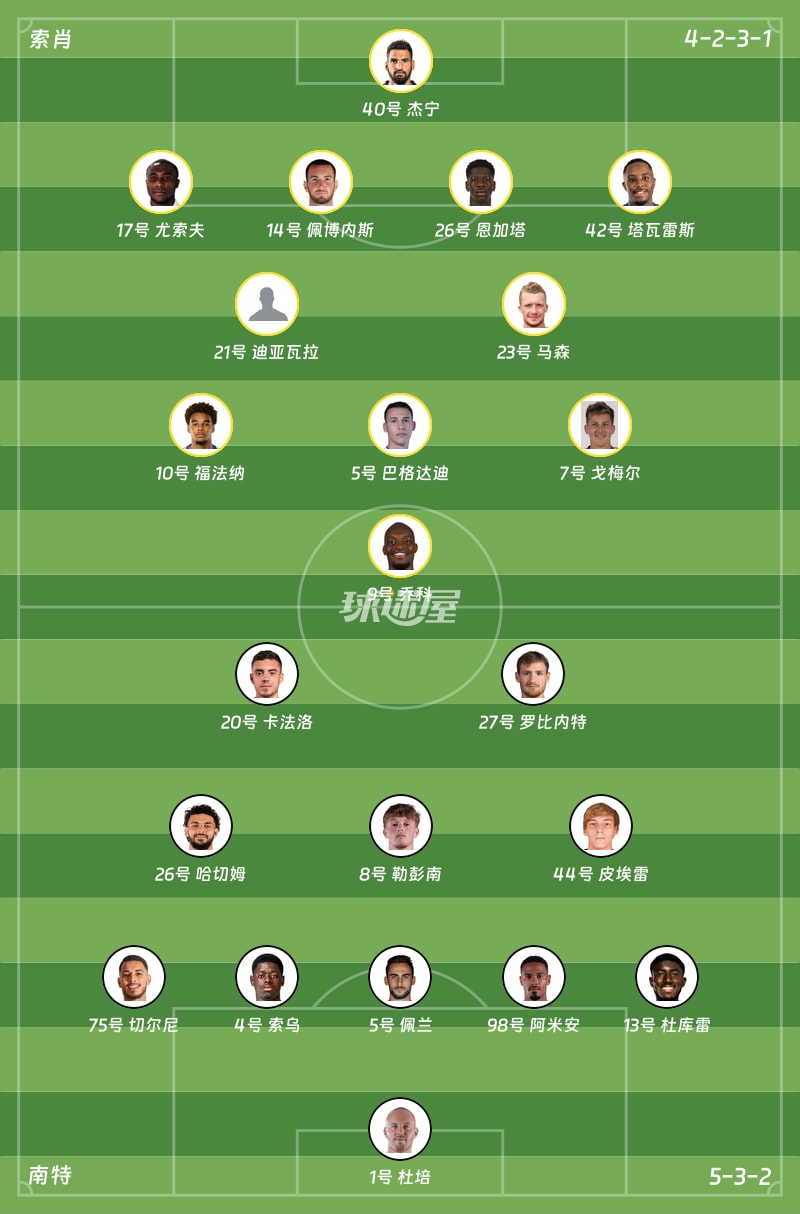 索肖vs南特首发阵容