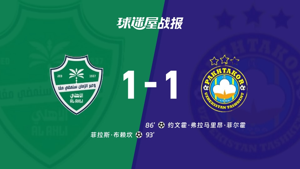 【亚精英赛西亚区第1轮】吉达国民vs塔什干棉农比赛结果:吉达国民(1-1)塔什干棉农比分战报(2026年09月15日)
