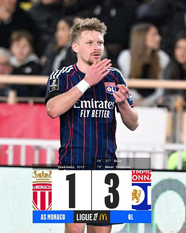 舒尔茨双响塔利亚菲科两助，里昂客场3-1掀翻摩纳哥