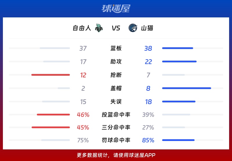 自由人vs山猫球队数据