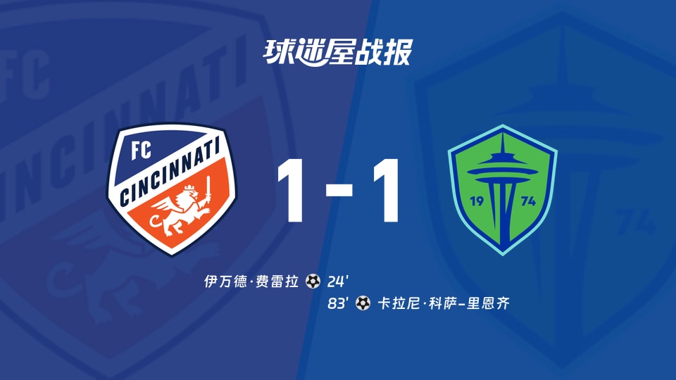 【美职联联赛第21轮】辛辛那提FCvs西雅图海湾人比赛结果:辛辛那提FC(1-1)西雅图海湾人比分战报(2026年08月23日)