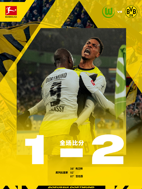 德甲-多特2-1沃尔夫斯堡 费舍尔伤退 吉拉西绝杀