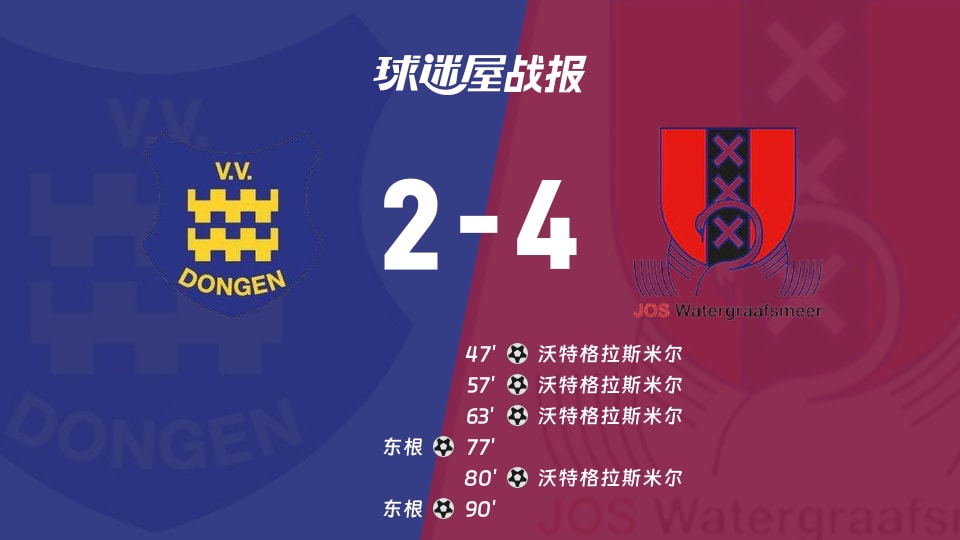 【荷兰杯预赛1】东根vs沃特格拉斯米尔比赛结果:东根(2-4)沃特格拉斯米尔比分战报(2026年09月03日)