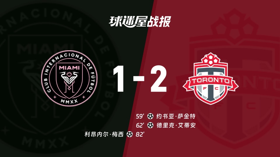 【美职联联赛第21轮】迈阿密国际vs多伦多FC比赛结果:迈阿密国际(1-2)多伦多FC比分战报(2026年08月23日)