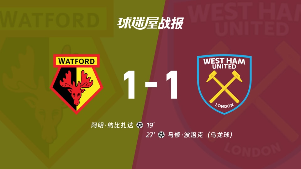 【英冠联赛第3轮】沃特福德vs西汉姆联比赛结果：沃特福德(1-1)西汉姆联比分战报(2026年08月29日)