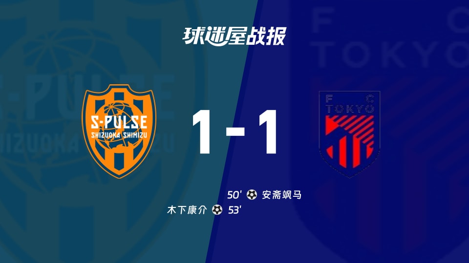 【日职联联赛第5轮】清水心跳vsFC东京比赛结果:清水心跳(1-1)FC东京比分战报(2026年09月02日)