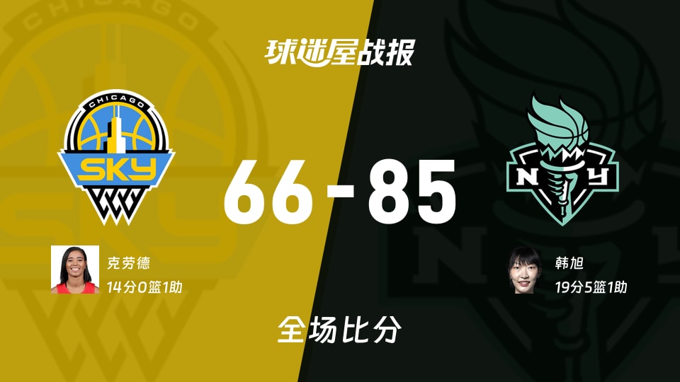 WNBA天空vs自由人战报：66-85，韩旭19+5+1