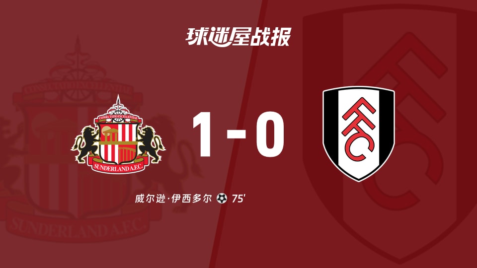 【英超联赛第2轮】桑德兰vs富勒姆比赛结果:桑德兰(1-0)富勒姆比分战报(2026年08月30日)