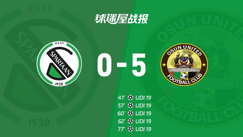 【荷兰杯预赛1】RKVV斯巴达vsUDI 19比赛结果：RKVV斯巴达(0-5)UDI 19比分战报(2026年09月03日)