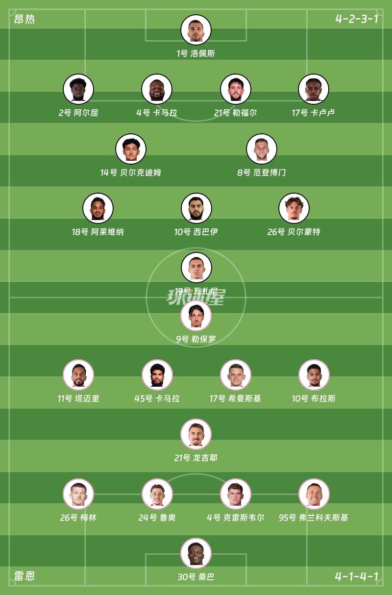 昂热vs雷恩首发阵容