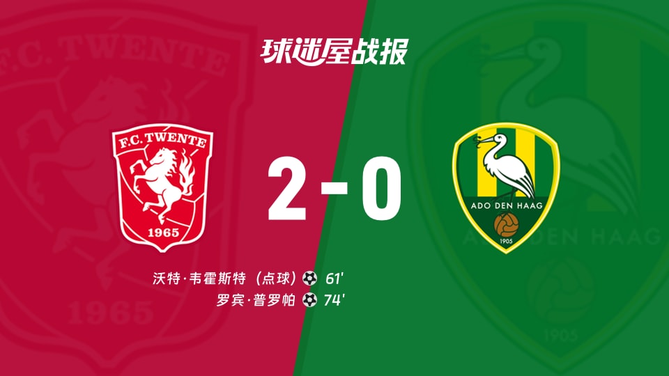 【荷甲联赛第6轮】特温特vs海牙比赛结果：特温特(2-0)海牙比分战报(2026年09月12日)