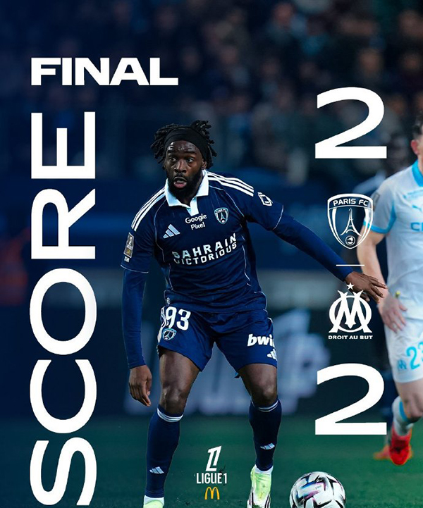 补时点球绝平！巴黎FC 2-2 马赛，凯巴尔读秒救主，格林伍德传射建功