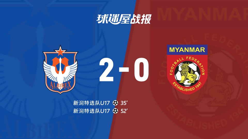 【国际友谊九月】新潟特选队U17vs缅甸U17比赛结果:新潟特选队U17(2-0)缅甸U17比分战报(2026年09月21日)