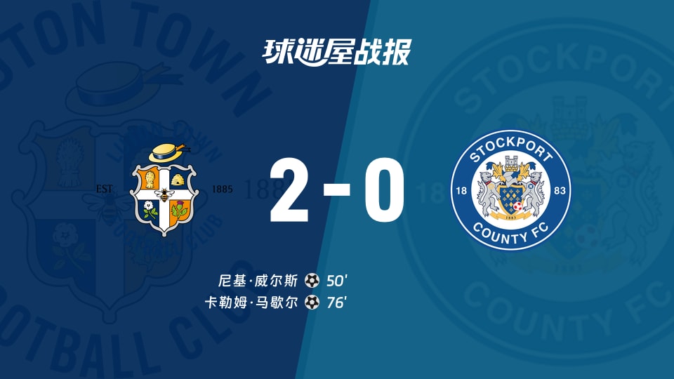 【英甲联赛第4轮】卢顿vs斯托克港比赛结果:卢顿(2-0)斯托克港比分战报(2026年09月03日)