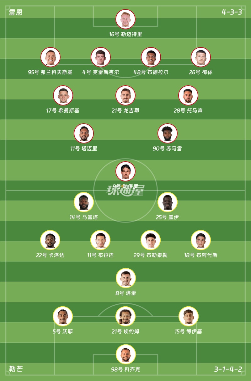 雷恩vs勒芒首发阵容