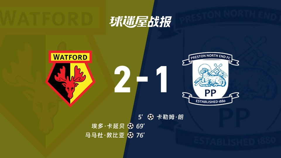 【英冠联赛第6轮】沃特福德vs普雷斯顿比赛结果：沃特福德(2-1)普雷斯顿比分战报(2026年09月09日)