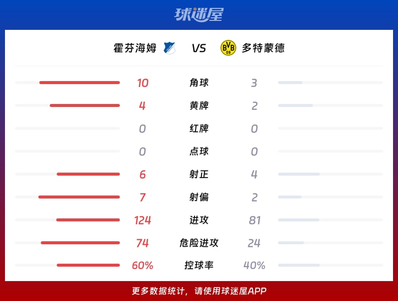 霍芬海姆vs多特蒙德数据统计