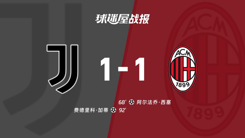 【意甲联赛第3轮】尤文vsAC米兰比赛结果:尤文(1-1)AC米兰比分战报(2026年09月07日)