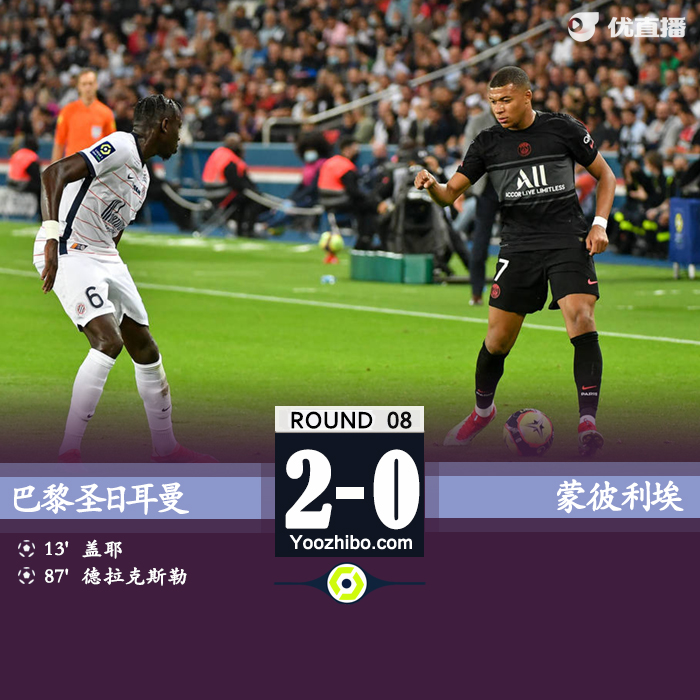 巴黎2-0蒙彼利埃 盖耶世界波小德替补破门