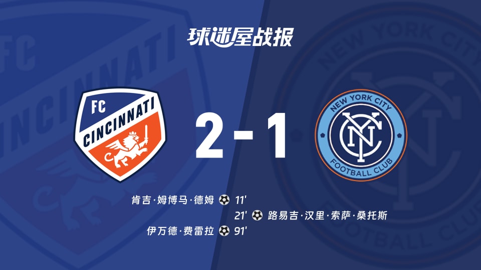 【美职联联赛第20轮】辛辛那提FCvs纽约城比赛结果:辛辛那提FC(2-1)纽约城比分战报(2026年08月20日)