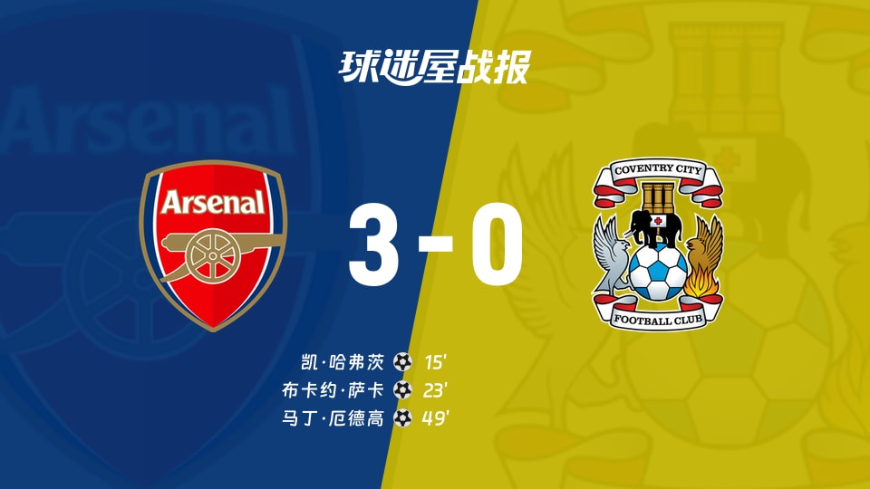 【英超联赛第1轮】阿森纳vs考文垂比赛结果:阿森纳(3-0)考文垂比分战报(2026年08月22日)