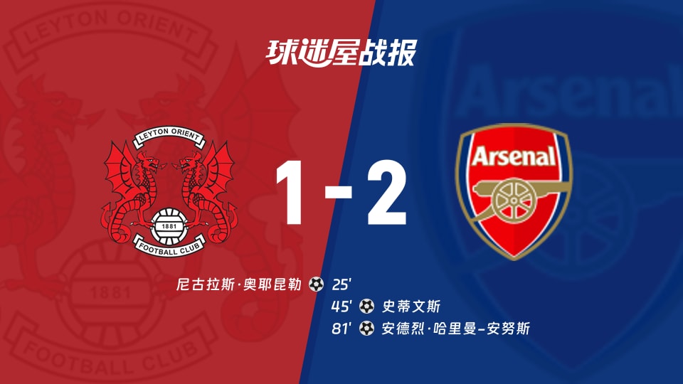 【英锦赛分组赛南】莱顿东方vs阿森纳U21比赛结果:莱顿东方(1-2)阿森纳U21比分战报(2026年09月16日)