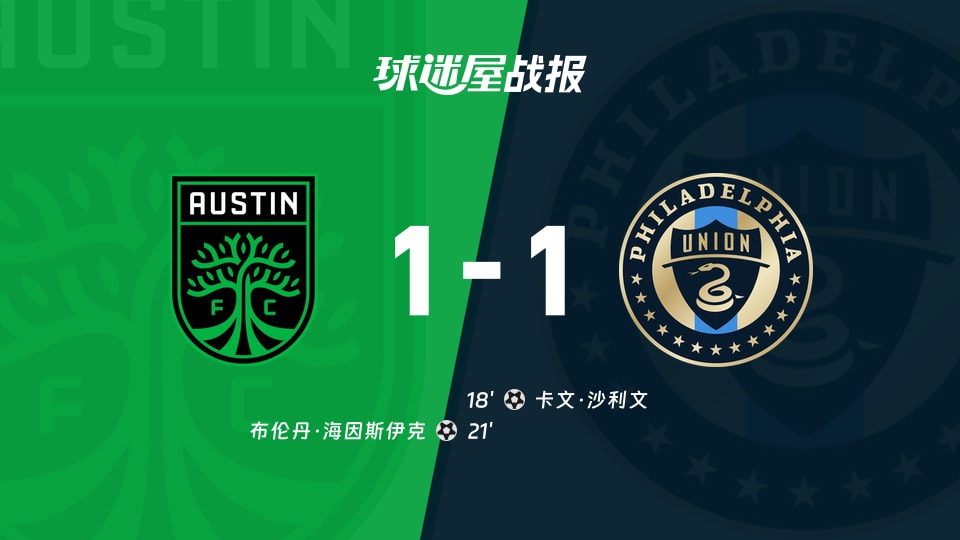 【美职联联赛第21轮】奥斯汀FCvs费城联合比赛结果:奥斯汀FC(1-1)费城联合比分战报(2026年08月23日)