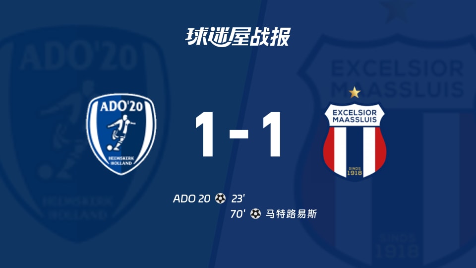 【荷兰杯预赛1】ADO 20vs马特路易斯比赛结果:ADO 20(1-1)马特路易斯比分战报(2026年09月02日)