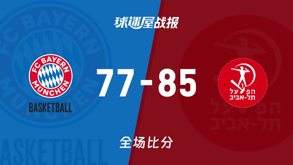 俱乐部友谊赛常规赛：特拉维夫夏普尔以85-77战胜拜仁慕尼黑，