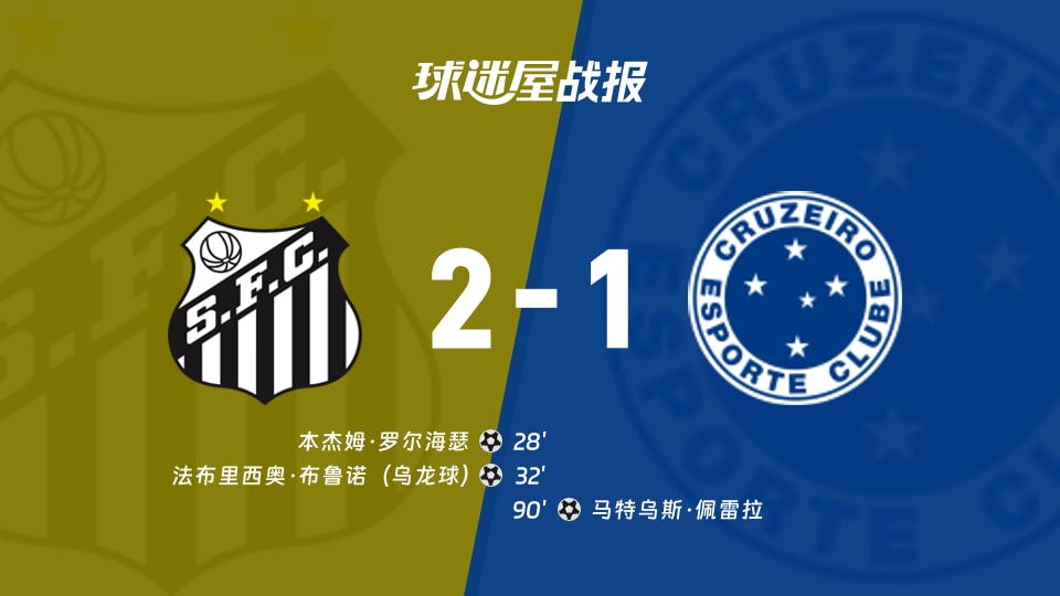 【巴西甲联赛第27轮】桑托斯vs克鲁塞罗比赛结果:桑托斯(2-1)克鲁塞罗比分战报(2026年09月13日)
